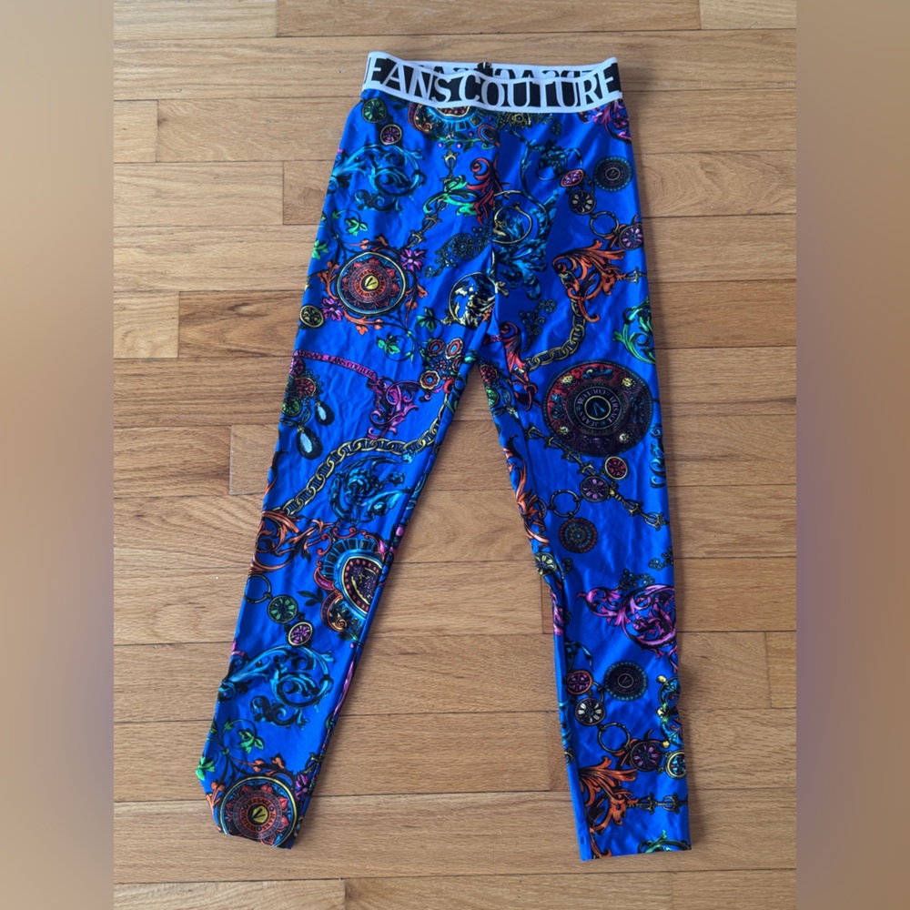 Versace Jeans Collection Blue Ornate Leggings